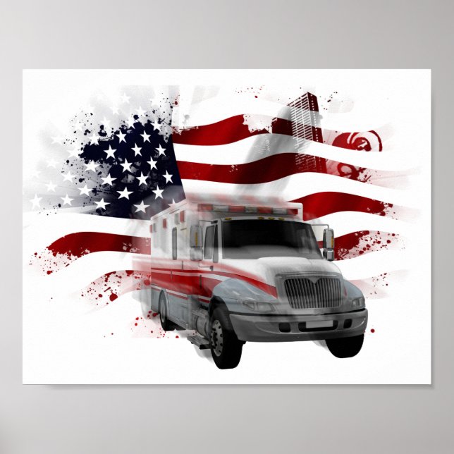 US Flag Ambulance EMT Paramedic Poster (Front)