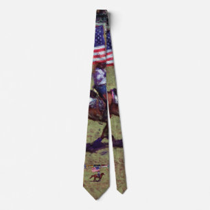 US Flag and Horse Cowgirl American Rodeo Art Tie