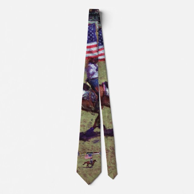 US Flag and Horse Cowgirl American Rodeo Art Tie (Front)