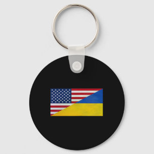 Us Flag And Ukrainian Flag - Partnership And Allia Key Ring