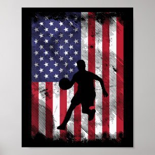 US Flag Basketball Vintage Patriotic Baller Poster