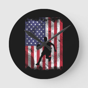 US Flag Basketball Vintage Patriotic Baller Round Clock
