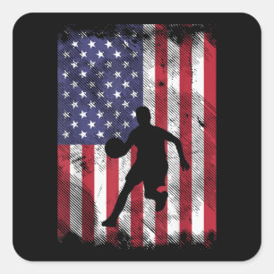 US Flag Basketball Vintage Patriotic Baller Square Sticker