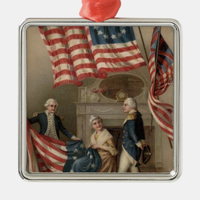 US Flag Betsy Ross George Washington Metal Tree Decoration (Front)