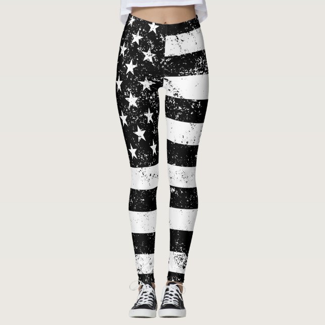 US Flag, Black and White Leggings (Front)