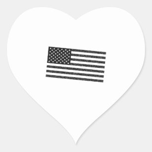 US Flag Black and White Vintage Retro Heart Sticker