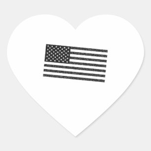 US Flag Black and White Vintage Retro Heart Sticker