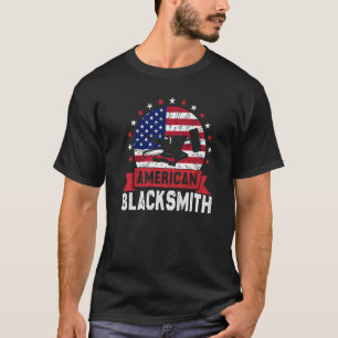 Us Flag Blacksmithing Anvil & Hammer American Blac T-Shirt