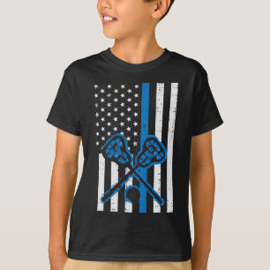 Us Flag Blue Line Lacrosse Vintage Lax Police Cop T-Shirt