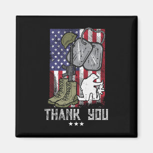 US Flag Boots Gun Helmet Tag Soldier Thank You Mem Magnet