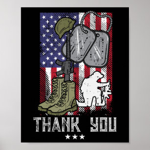 US Flag Boots Gun Helmet Tag Soldier Thank You Mem Poster