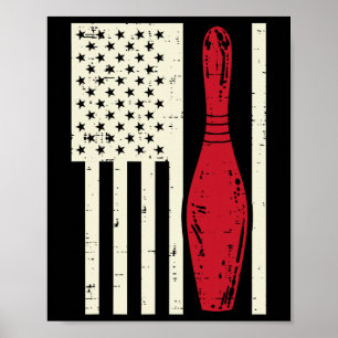 Us Flag Bowling Pin Vintage Patriotic Bowler Women Poster