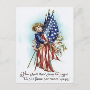 US Flag Boy Wreath Flower Memorial Day Postcard