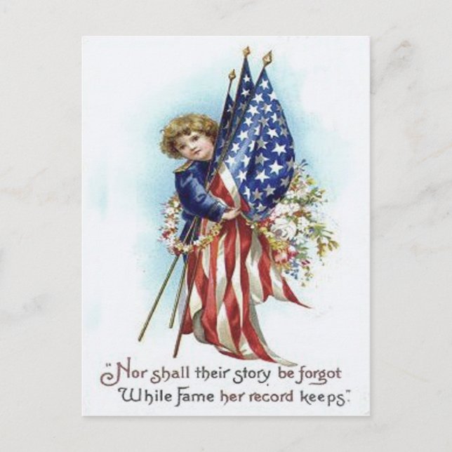 US Flag Boy Wreath Flower Memorial Day Postcard (Front)