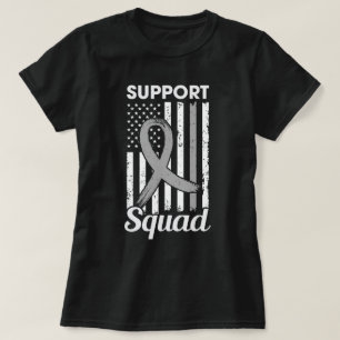 US Flag Brain Cancer Support Squad Gray Ribbon T-Shirt