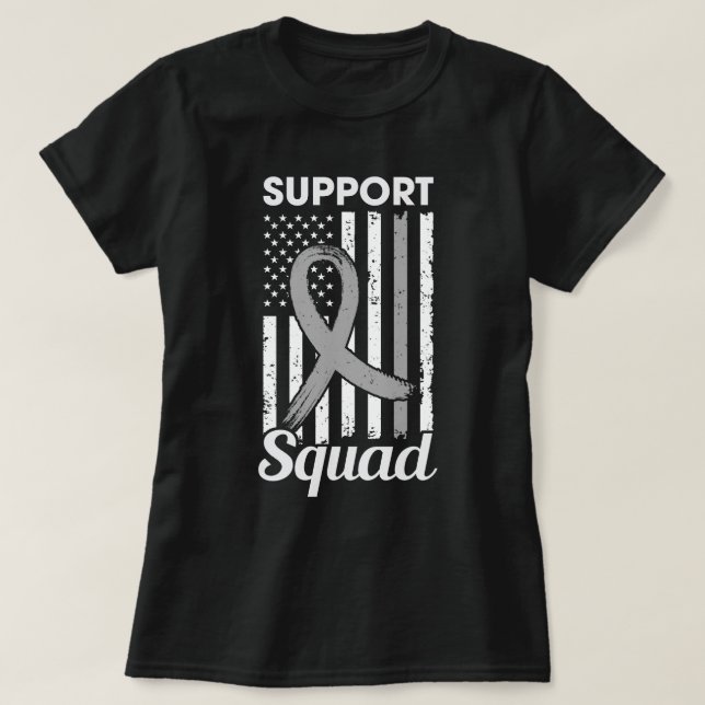 US Flag Brain Cancer Support Squad Grey Ribbon T-Shirt (Design Front)