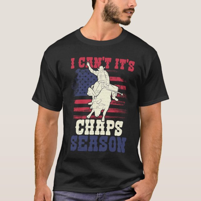 Us Flag Bull Riding Chaps Season T-Shirt (Front)