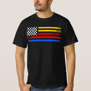 US Flag Car Racing If You Ain't First You're Last  T-Shirt
