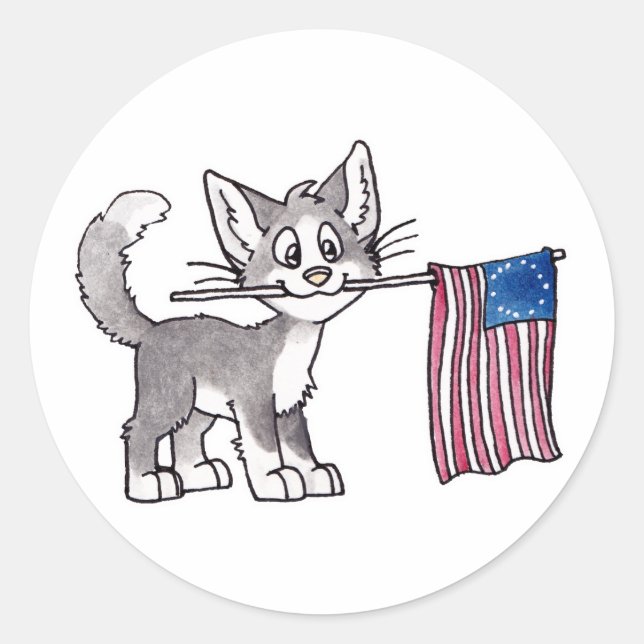 US Flag Cat Classic Round Sticker (Front)
