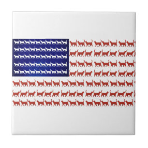 US flag cats patriotic decor Tile