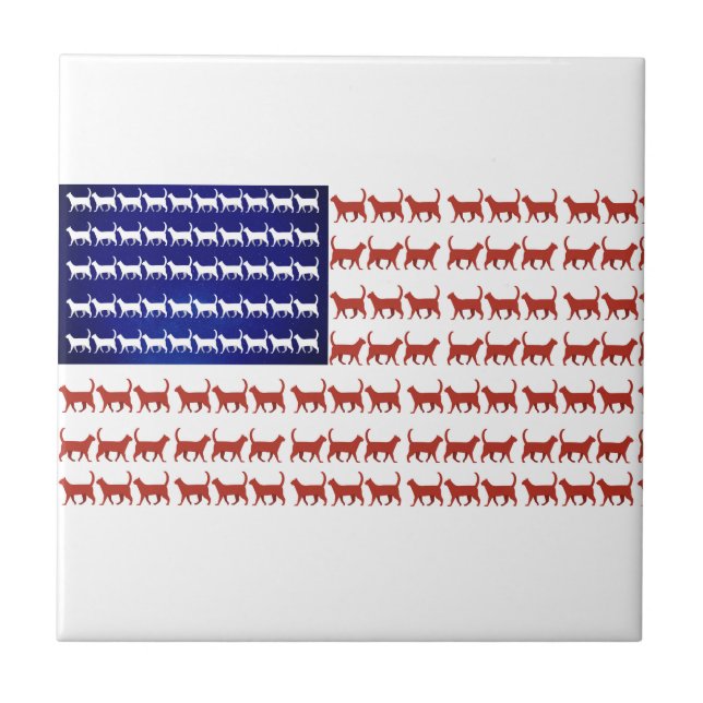 US flag cats patriotic decor Tile (Front)