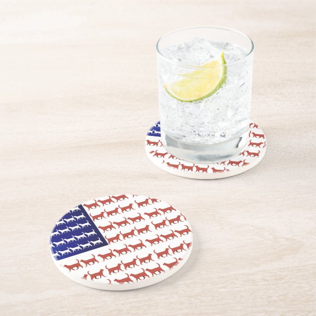 US flag cats red white and blue  Coaster (Side)