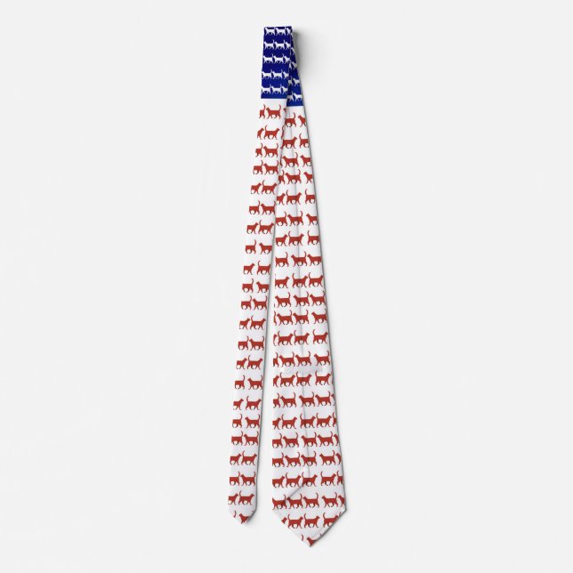 US flag cats red white and blue  Tie (Back)