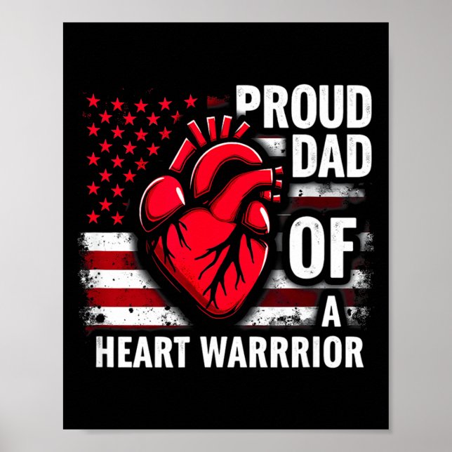 Us Flag Chd Awareness Proud Dad Of A Heart Warrior Poster (Front)
