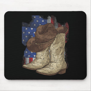 Us Flag Cowboy Hat Cowboy Boots United States Cowb Mouse Mat