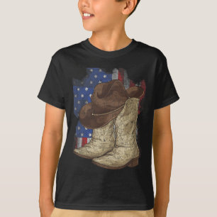 Us Flag Cowboy Hat Cowboy Boots United States Cowb T-Shirt