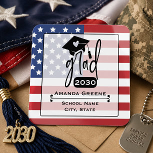 US Flag Cute Heart Grad Year  Square Sticker