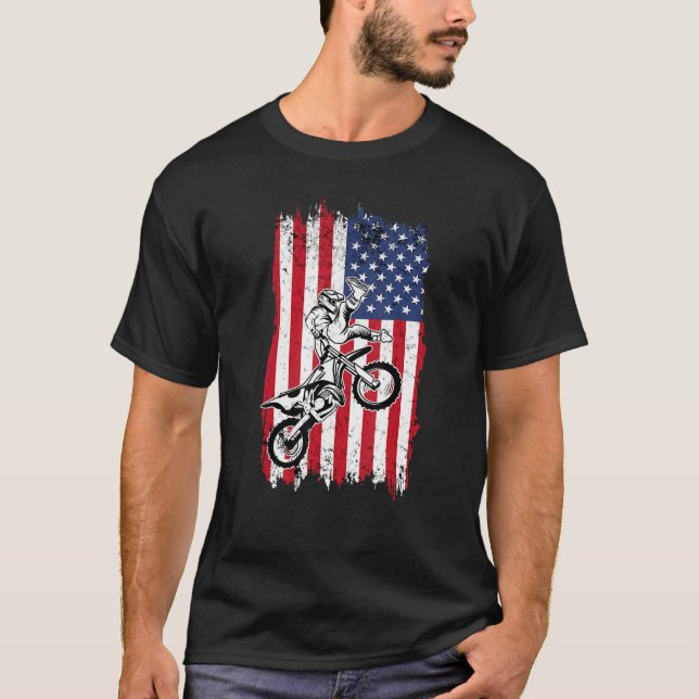 US Flag Dirt Bike Fly Shirt  Motocross US Dirt Bik (Front)