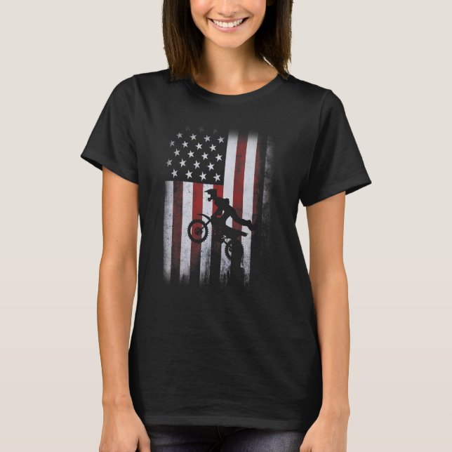 US Flag Dirt Bike Motorcycle Bike Moto Braap Motoc T-Shirt (Front)