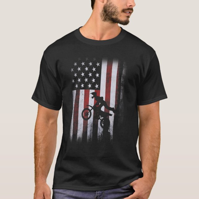 US Flag Dirt Bike Motorcycle Bike Moto Braap Motoc T-Shirt (Front)