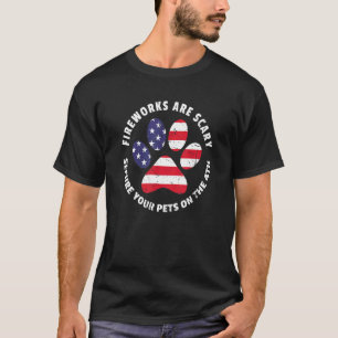 Us Flag Dog Paw Print 4th Of July Fireworks Safe P T-Shirt