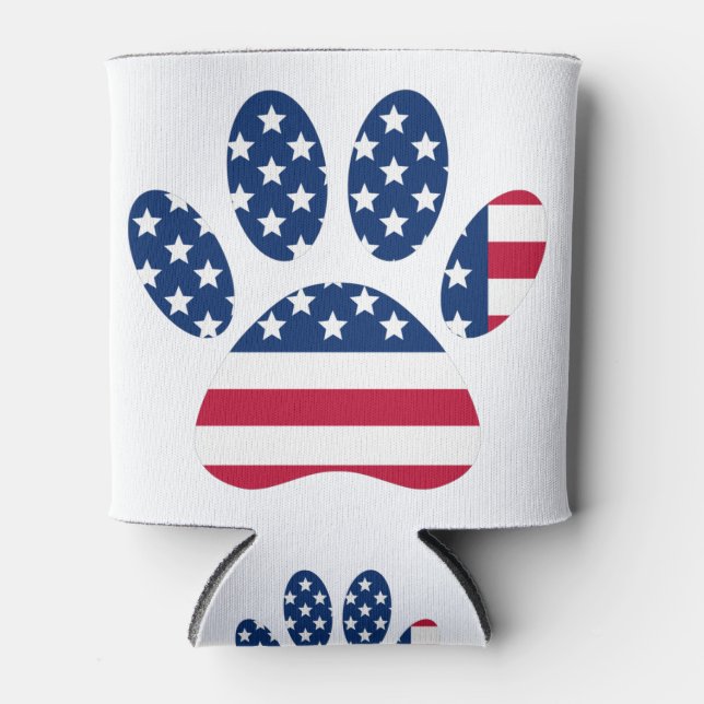 US Flag Dog Paw Print Can Cooler (Front)