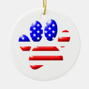 US Flag Dog Paw Print Ceramic Tree Decoration