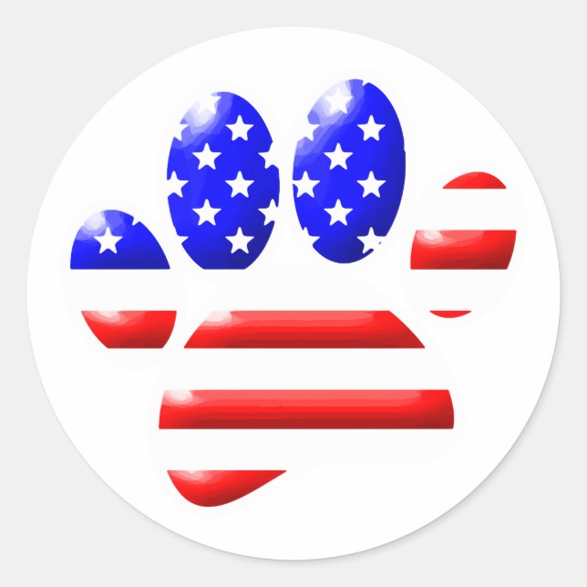 US Flag Dog Paw Print  Classic Round Sticker (Front)