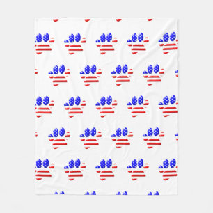 US Flag Dog Paw Print Fleece Blanket