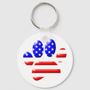 US Flag Dog Paw Print Key Ring