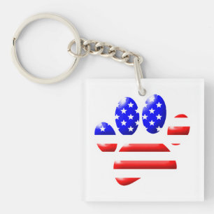 US Flag Dog Paw Print Key Ring
