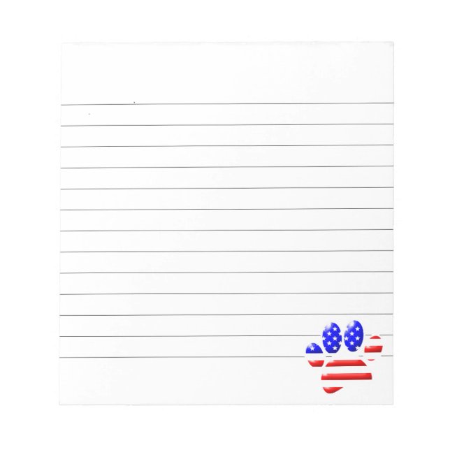 US Flag Dog Paw Print Lined Notepad (Front)