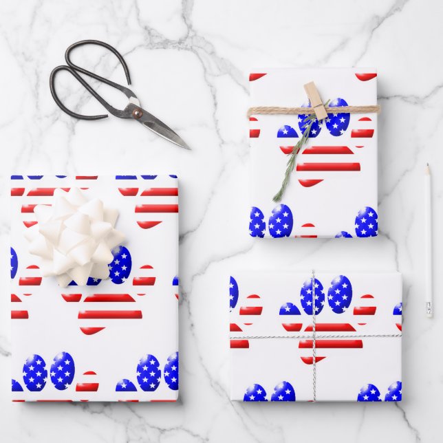 US Flag Dog Paw Print Pattern  Wrapping Paper Sheet (Front)