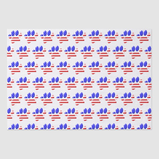 US Flag Dog Paw Print Tissue Paper (Front)
