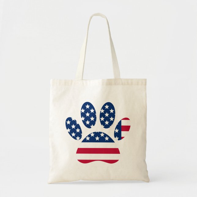 US Flag Dog Paw Print Tote Bag (Front)