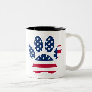 US Flag Dog Paw Print Two-Tone Coffee Mug