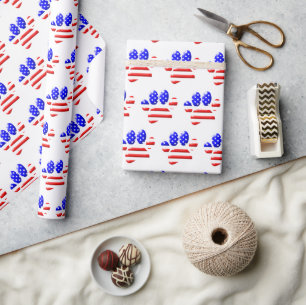 US Flag Dog Paw Print Wrapping Paper