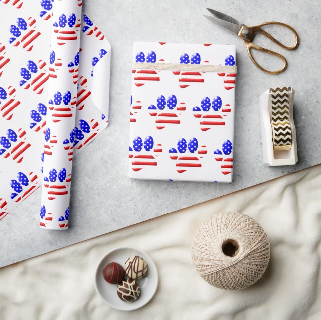US Flag Dog Paw Print Wrapping Paper (Crafts)