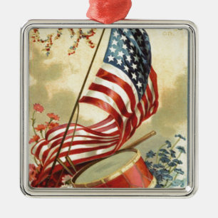 US Flag Drum Forget Me Nots Flowers Metal Tree Decoration