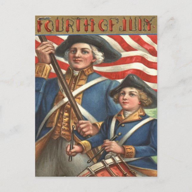 US Flag Drummer Boy Soldier Fireworks Postcard (Front)